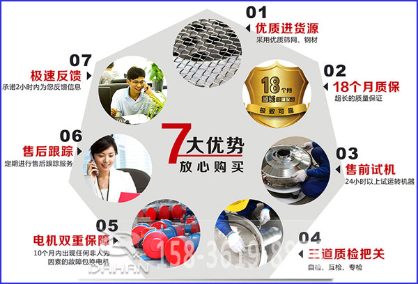 大漢食品振動篩的7大優勢：優質進貨源，售后跟蹤，售前試機等。