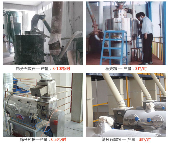 氣旋篩分機篩分石灰石，藥粉，石墨粉，稻殼粉等案例現場