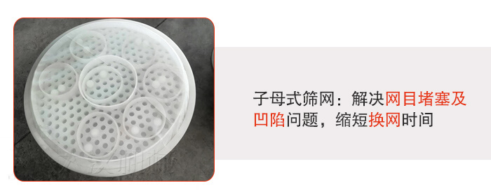 塑料防腐蝕振動篩采用子母扣式網(wǎng)架可安裝彈跳球進行清網(wǎng),解決篩網(wǎng)堵塞問題。
